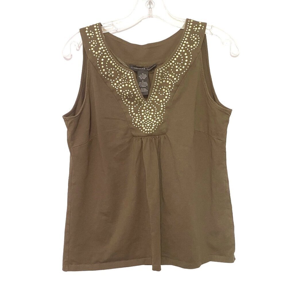 Josephine Chaus‎ Brown Sleeveless Gold Beaded Top Women’s Size Medium